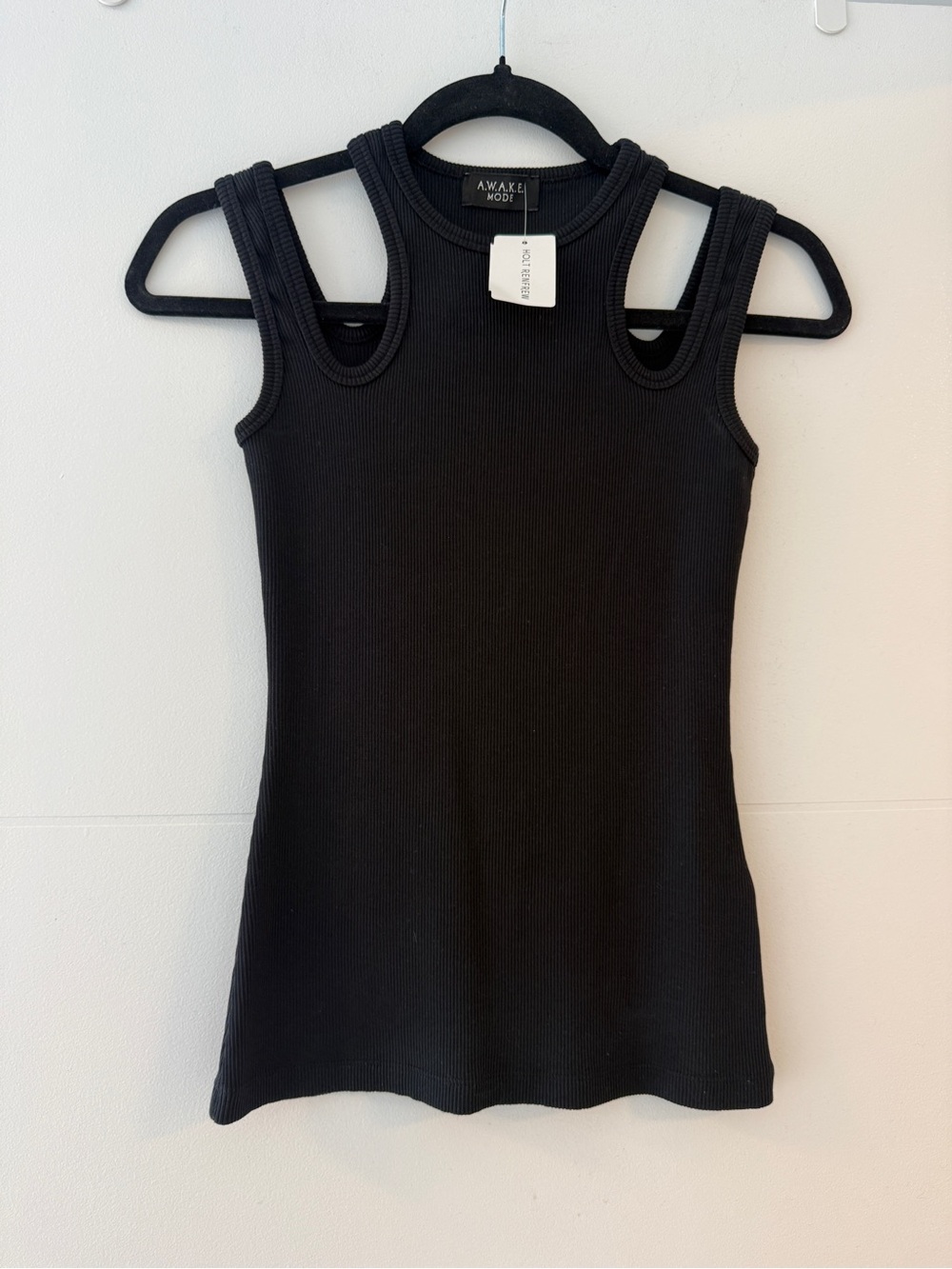 A.W.A.K.E. MODE Black Ribbed Cutout Tank Top Size Small NWT